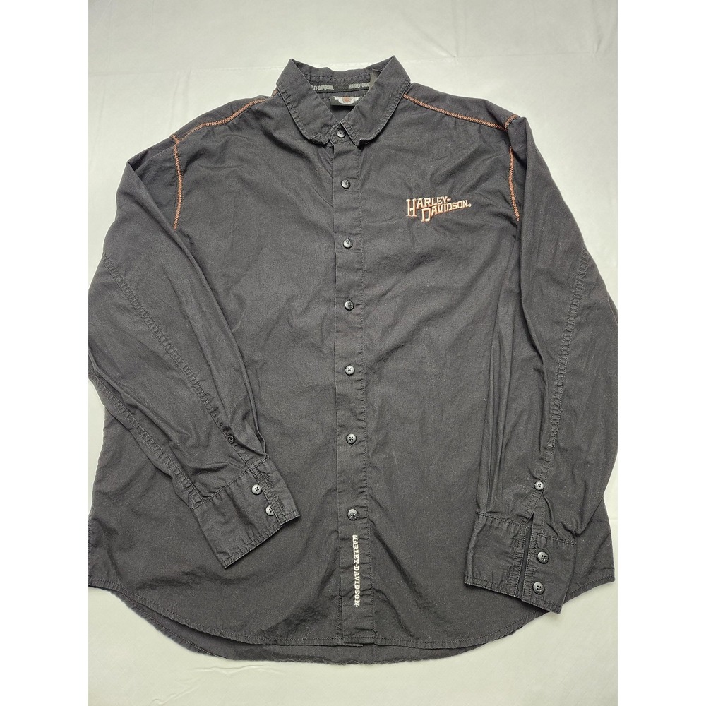 Harley-Davidson Shirt Mens XL Black Embroidered Skull Graphic Button Up Biker‎